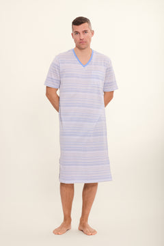 PIQUESTREIF Herren-Nachthemd